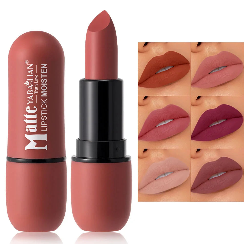 6-Color Matte Lipstick: Velvet Lip Color, Smooth, Waterproof, Long-Lasting Color Lip Makeup-0