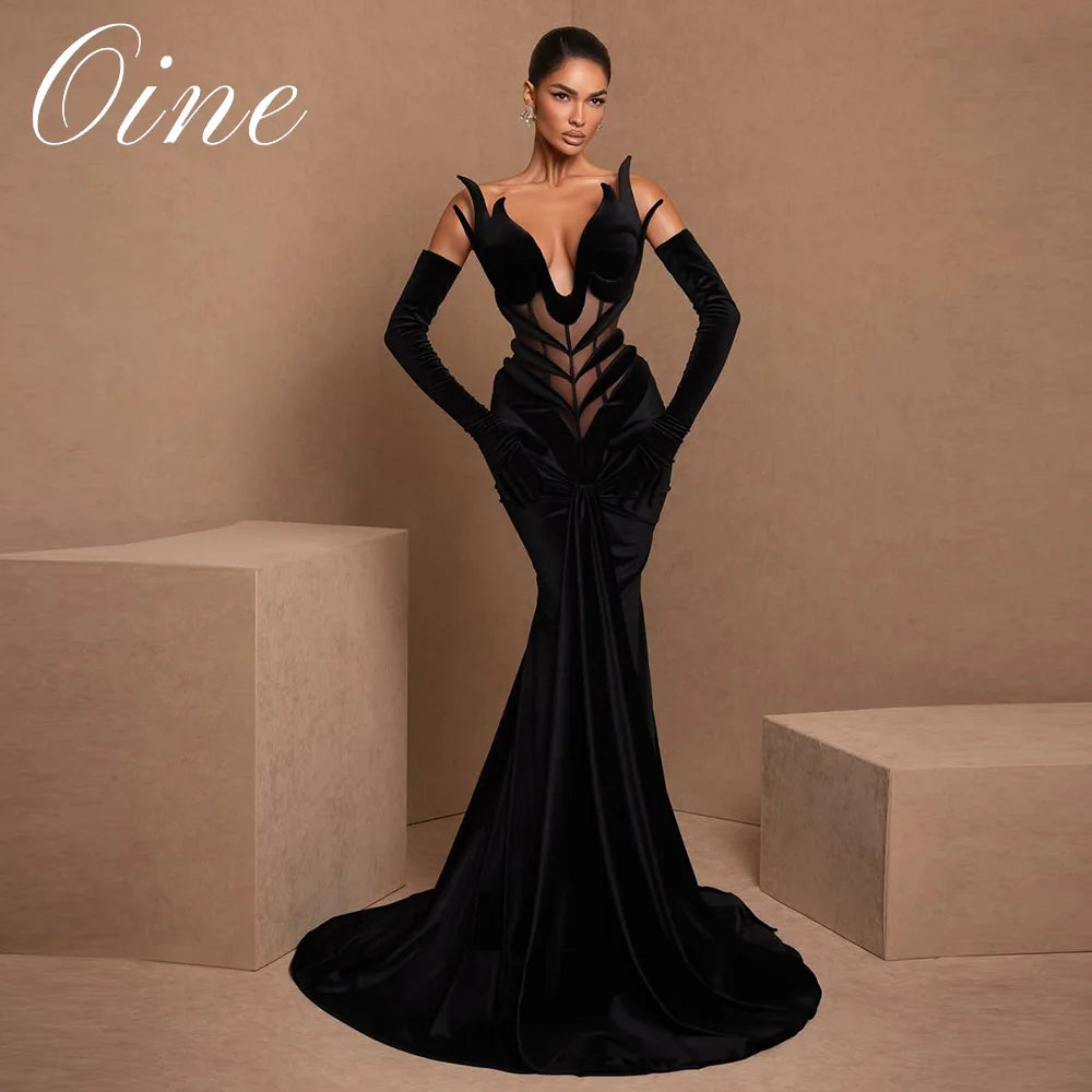 Oine Elegance Black Velvet Mermaid Evening Dresses V Neck Corset Unique Formal Occasion Dress New Design Prom Dress Customized