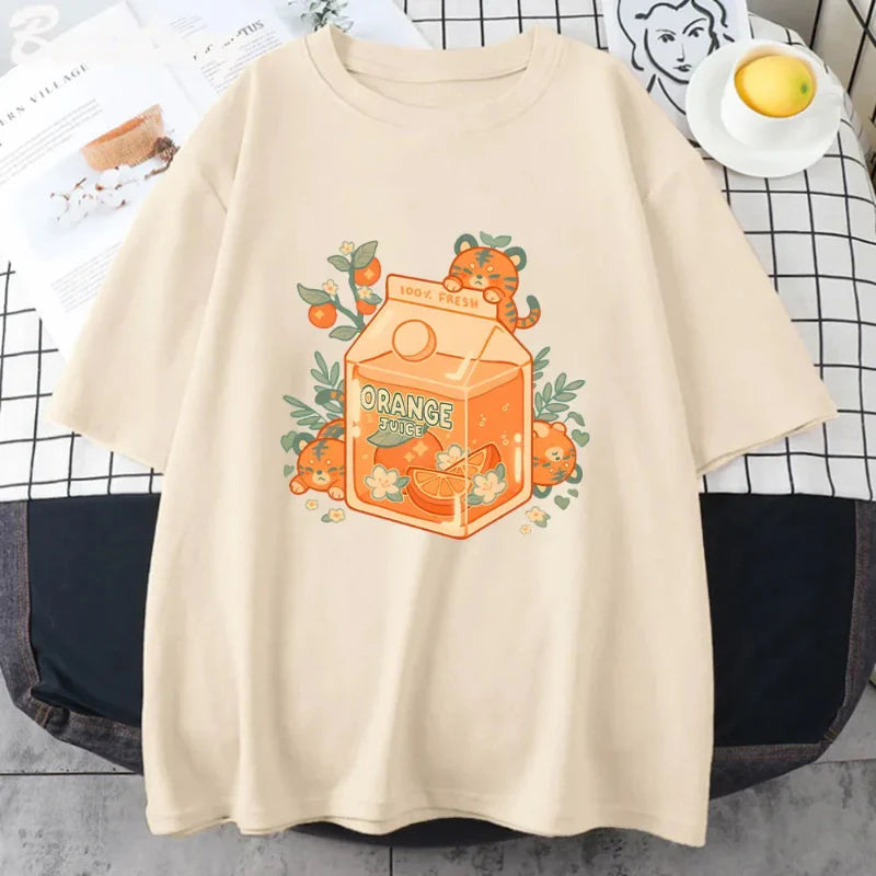 Kawaii Tiger Orange Juice T-Shirt