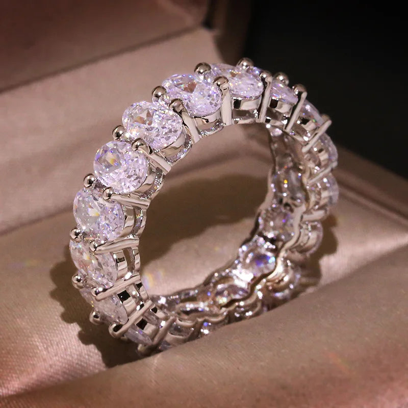 New Luxury Female White Crystal Stone Ring Rose Gold Silver Wedding 925 Silver Ring Female Cute Oval Zircon Engagement Jewelry