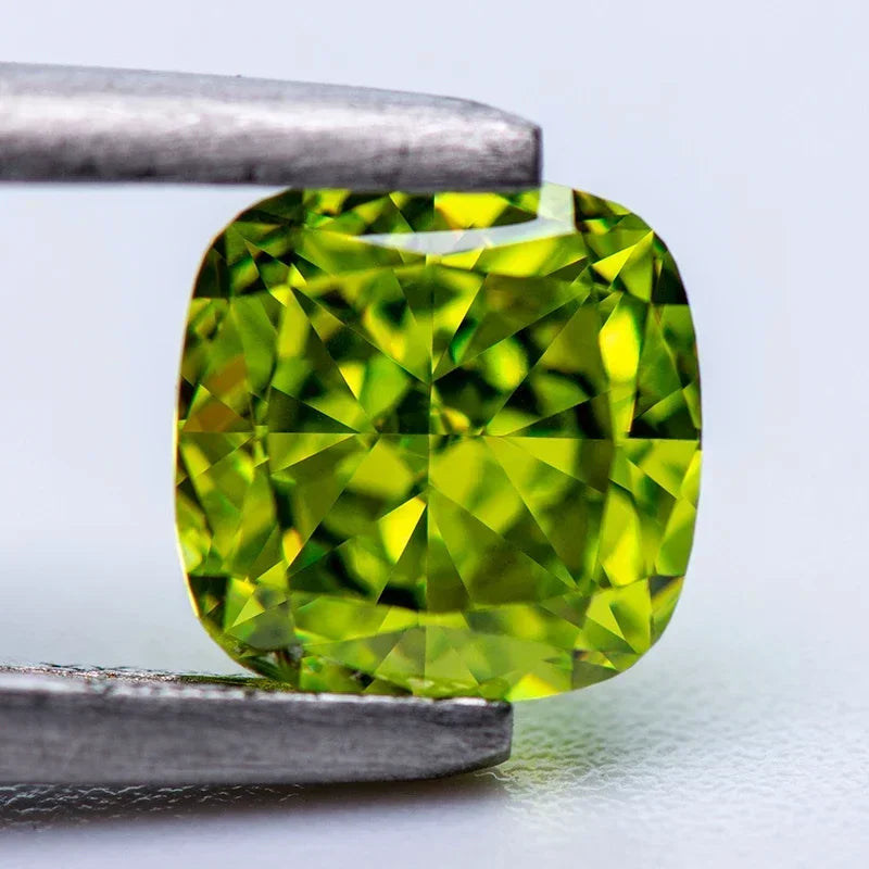 4k Crushed Ice Cut Cubic Zirconia Stone Apple Green Color Cushion Shape Synthetic Gemstone 5A Lab CZ Gemstone Shiny Q