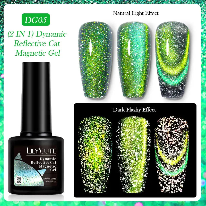 LILYCUTE 7ml Reflective Glitter Cat Magnetic Gel Nail Polish Semi permanent Soak Off UV LED Varnish Nail Supplies