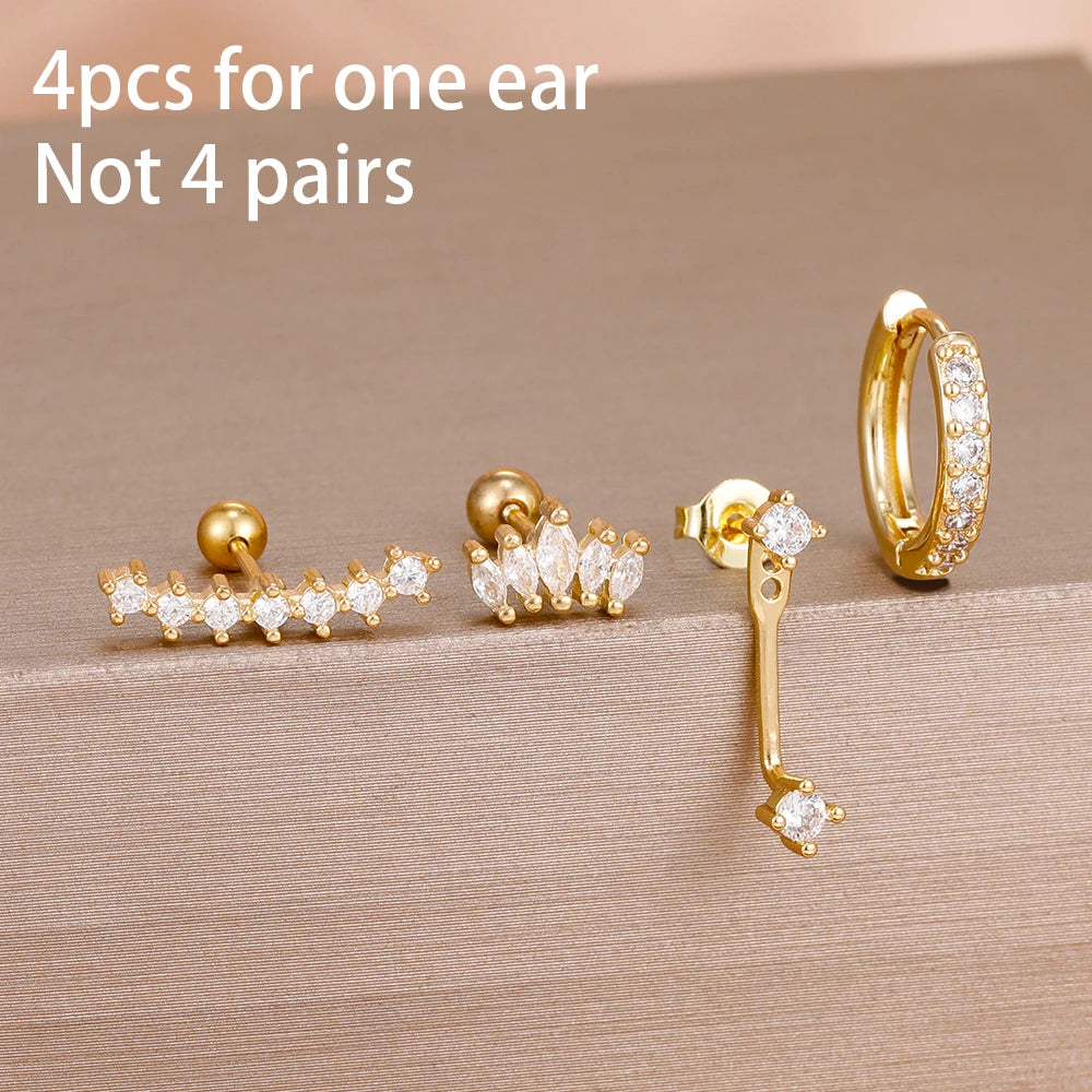 4pcs Stainless Steel Zircon Water Drop Earrings Set