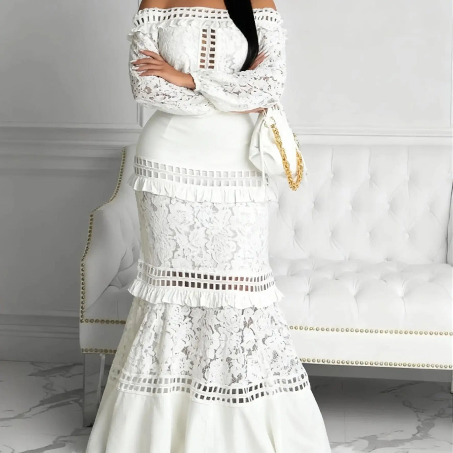 Women'S Elegant Lace One-Shoulder Mermaid Wedding Dress