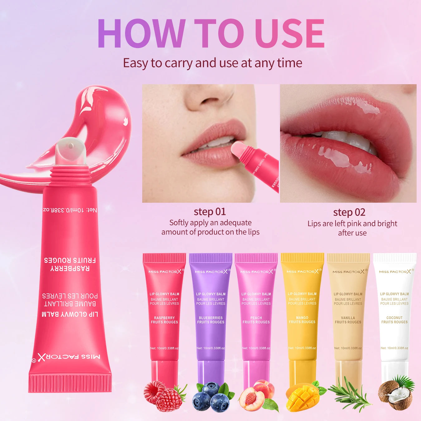 Miss FactorX Lip Gloss Gift Set - 6 Colors Long-Lasting, Moisturizing Gloss Tubes