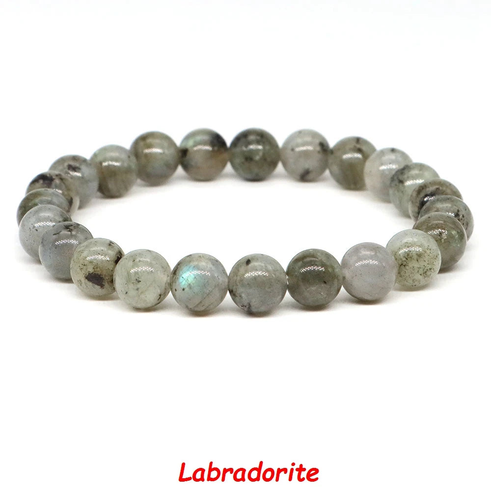 Natural Stone Bracelet Healing Crystal Amethyst Quartz Agate Round Loose Bead Elastic Stretch Bangle For Women Men Jewelry Gifts