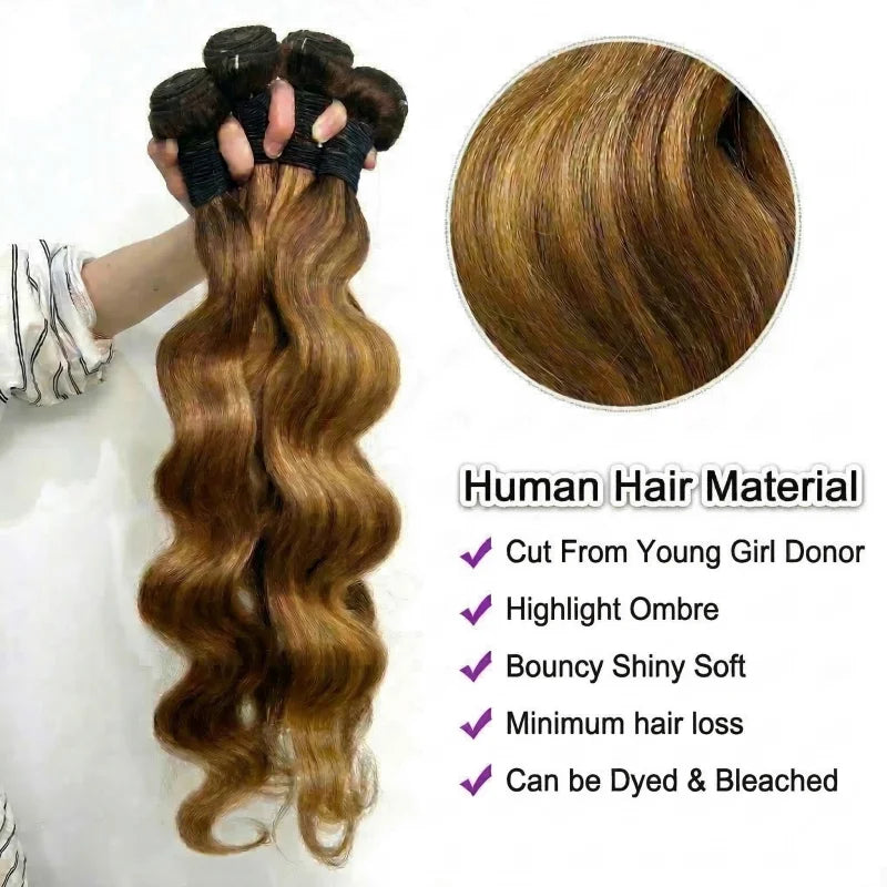 14-30 Inch Ombre Body Wave Human Hair Bundles Highlight Human Hair Unprocessed Blonde Raw Hair Bundle Weave Extensions