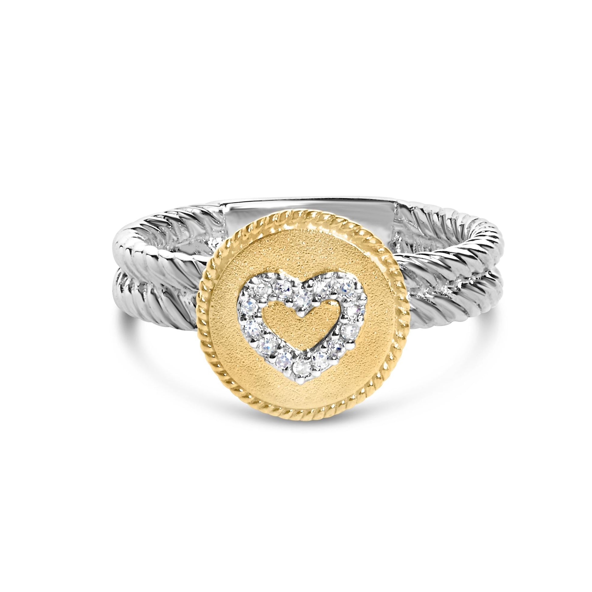 18K Yellow Gold Plated .925 Sterling Silver Diamond Heart Ring with Satin Finish (I-J Color, SI1-SI2 Clarity)-0