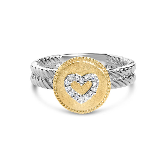 18K Yellow Gold Plated .925 Sterling Silver Diamond Heart Ring with Satin Finish (I-J Color, SI1-SI2 Clarity)-0