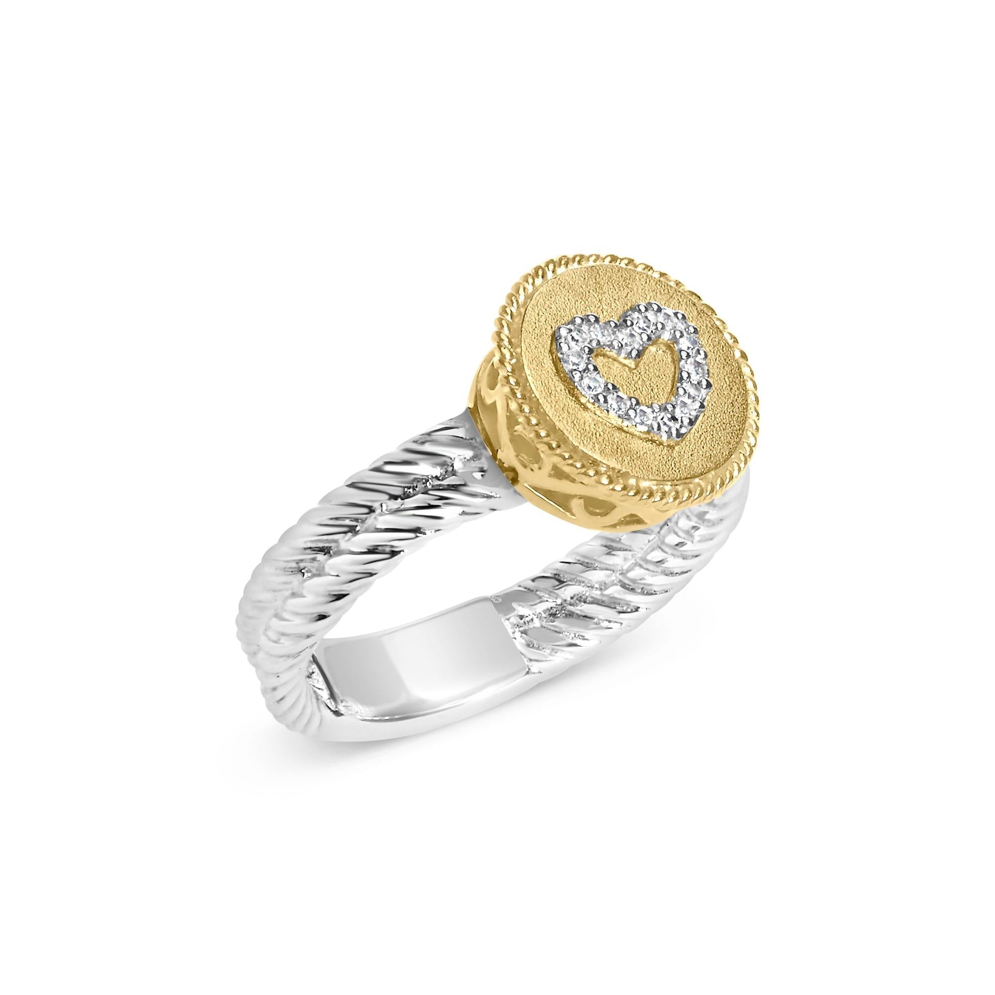 18K Yellow Gold Plated .925 Sterling Silver Diamond Heart Ring with Satin Finish (I-J Color, SI1-SI2 Clarity)-2