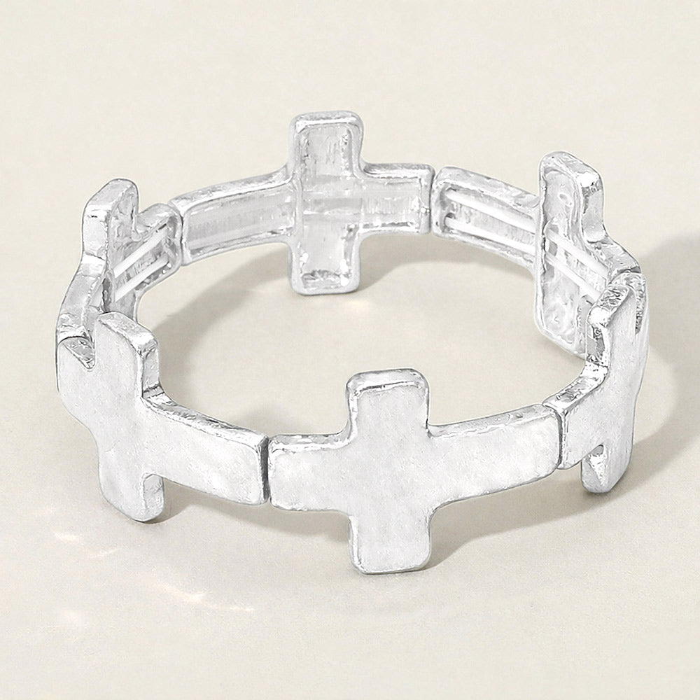 Worn Metal Cross Stretch Bracelet