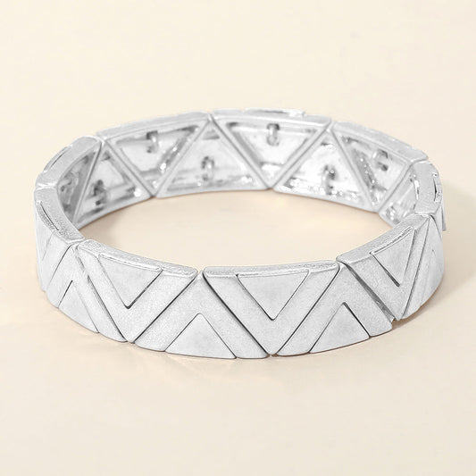 Worn Metal Geometric Triangle Beaded Stretch Bracelet