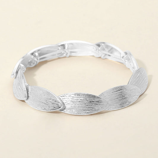 Textured Metal Oval Overlapped Beaded Stretch Bracelet