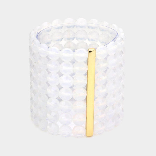 7Rows Wide Faceted Round Beaded Stretch Bracelet