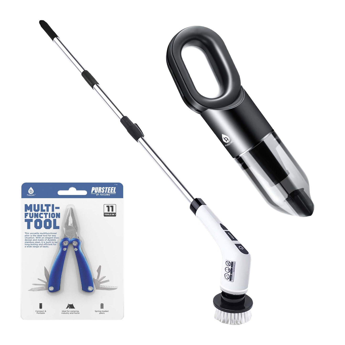 🏡 Ultimate Cleaning & Multi-Tool Bundle – Cordless Rechargeable Power Scrubber, Pursonic Handheld Vacuum & 11-in-1 Multifunction Tool! 🛠️✨-0