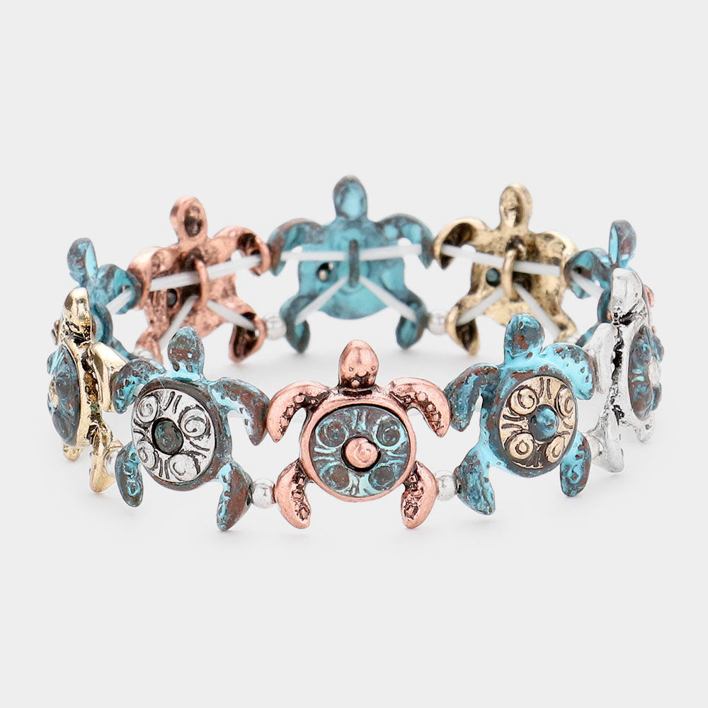 Burnished Metal Turtle Stretch Bracelet