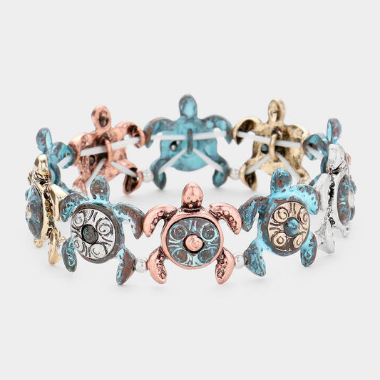 Burnished Metal Turtle Stretch Bracelet