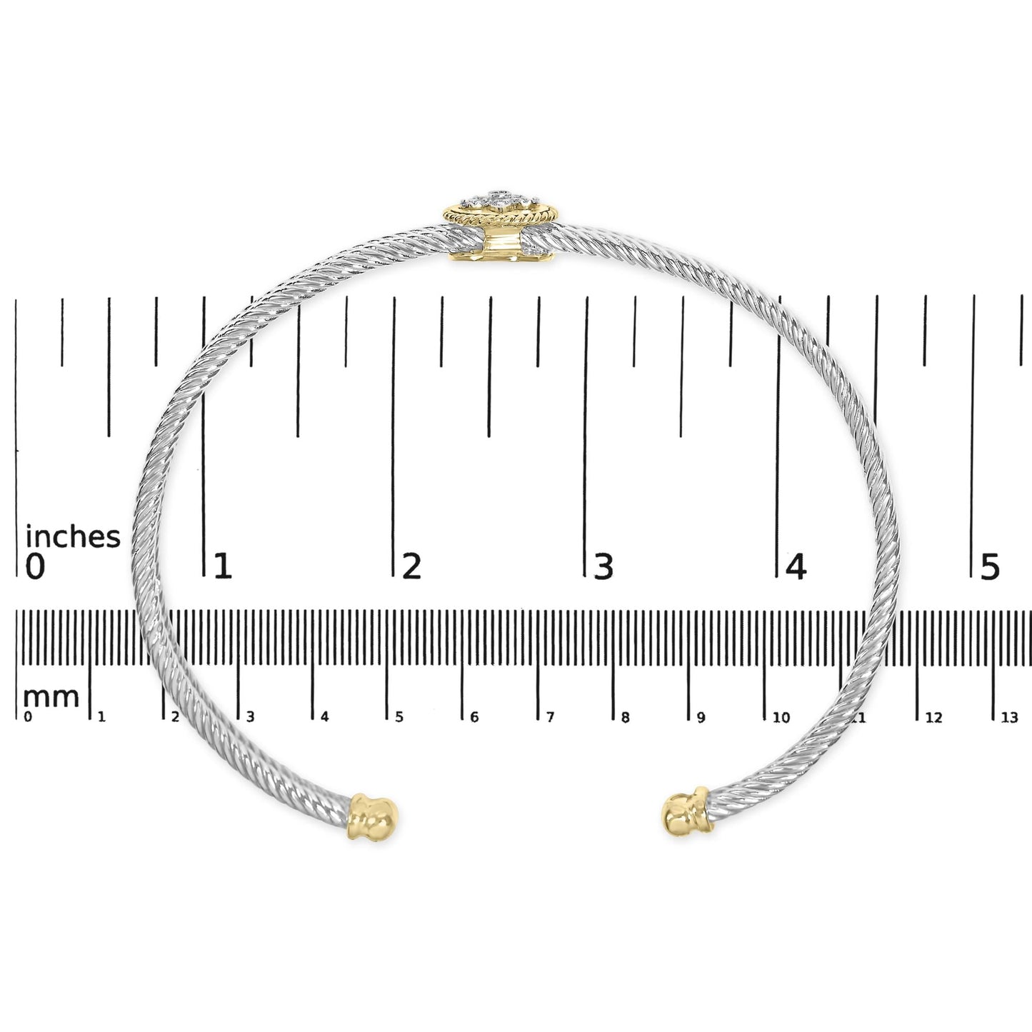 18K Yellow Gold Plated .925 Sterling Silver Diamond Accent  and Fleur Di Lis Medallion Bangle Bracelet (I-J Color, SI1-SI2 Clarity) - 7.25 Inches-3