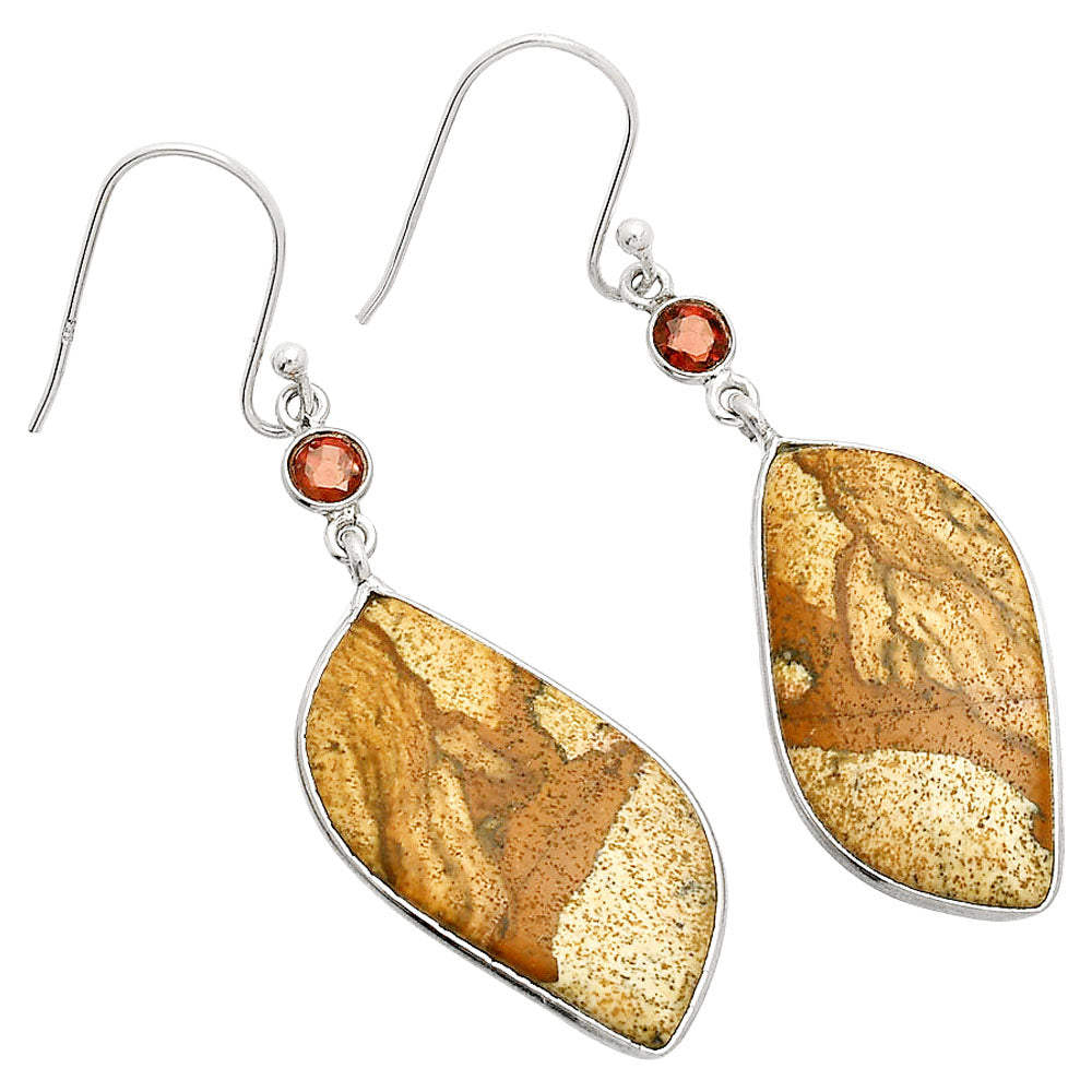 Natural Picture Jasper & Garnet Earrings E-1002 SDE84214-1