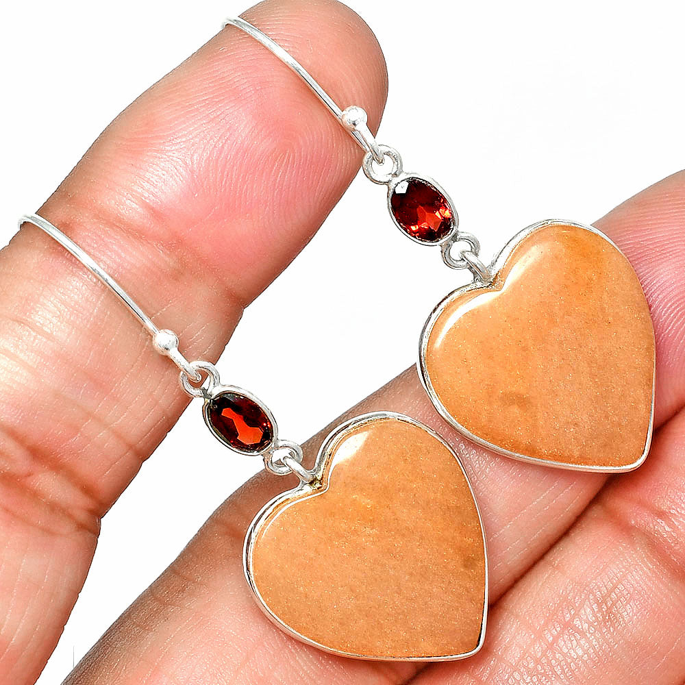 Heart - Pink Aventurine & Garnet Earrings E-1002 SDE84965-0