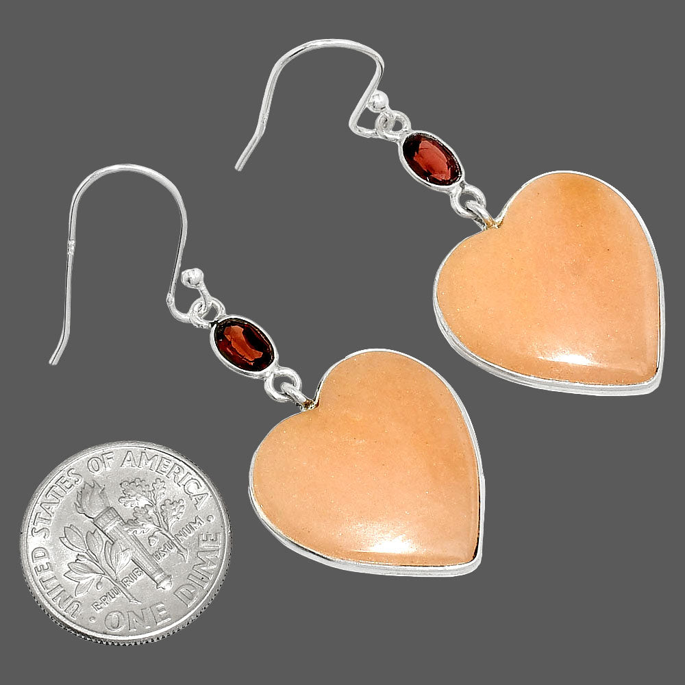 Heart - Pink Aventurine & Garnet Earrings E-1002 SDE84965-2