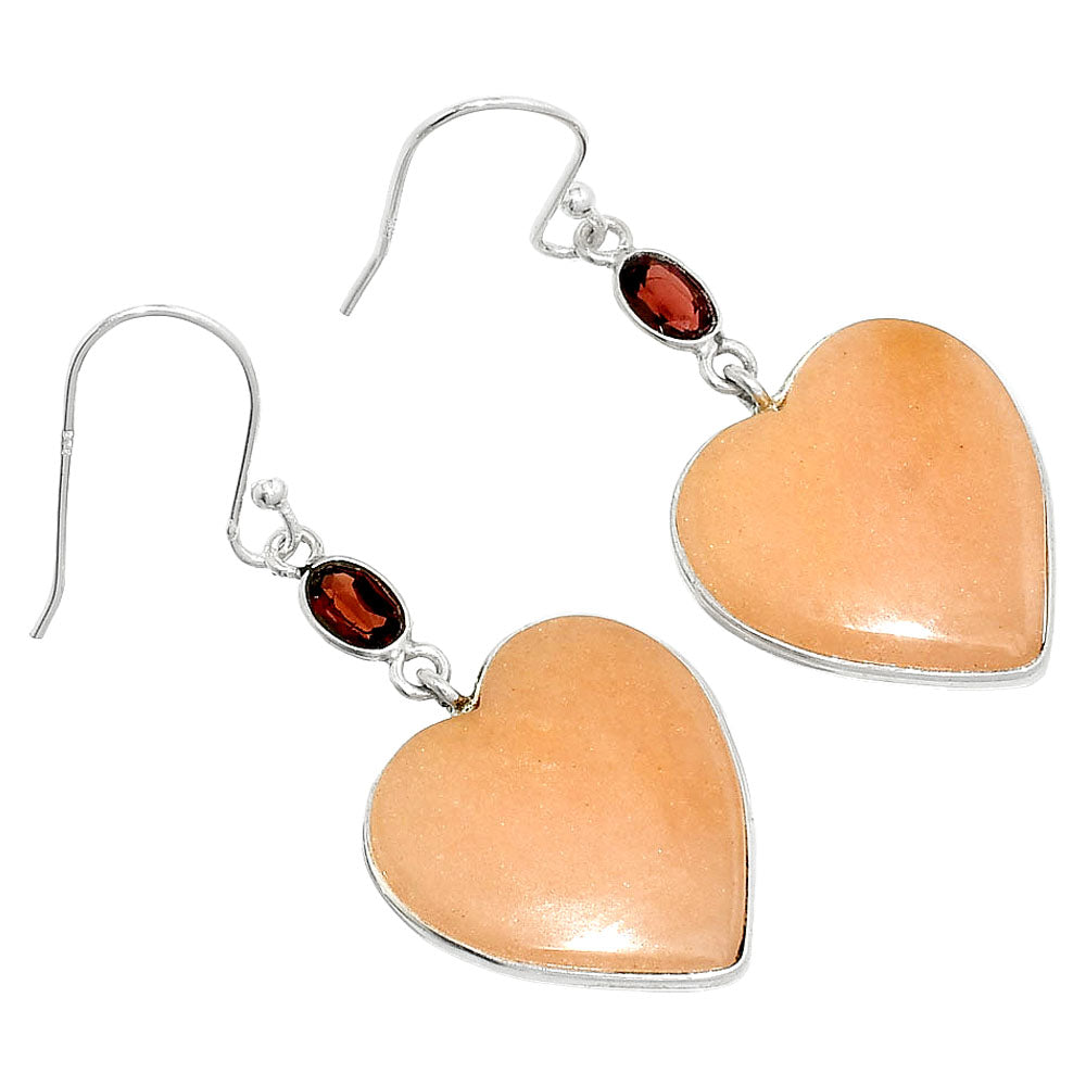 Heart - Pink Aventurine & Garnet Earrings E-1002 SDE84965-1