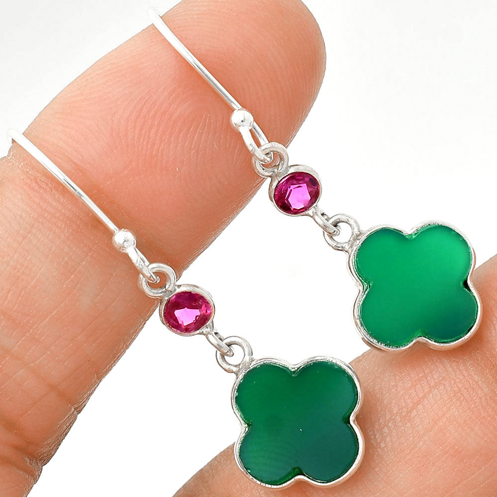 Natural Green Onyx & Ruby Earrings E-1006 SDE85180-0