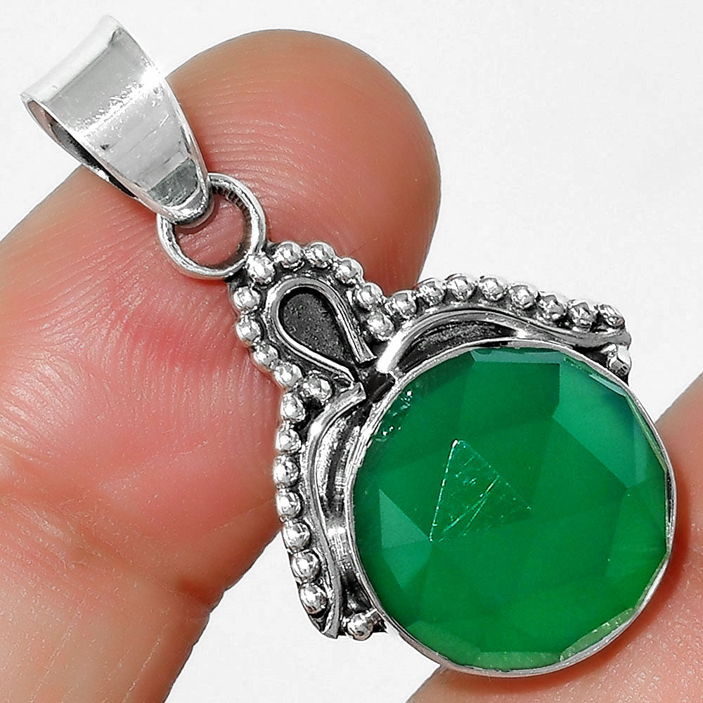 Faceted Natural Green Onyx Pendant P-1092 SDP115293-0