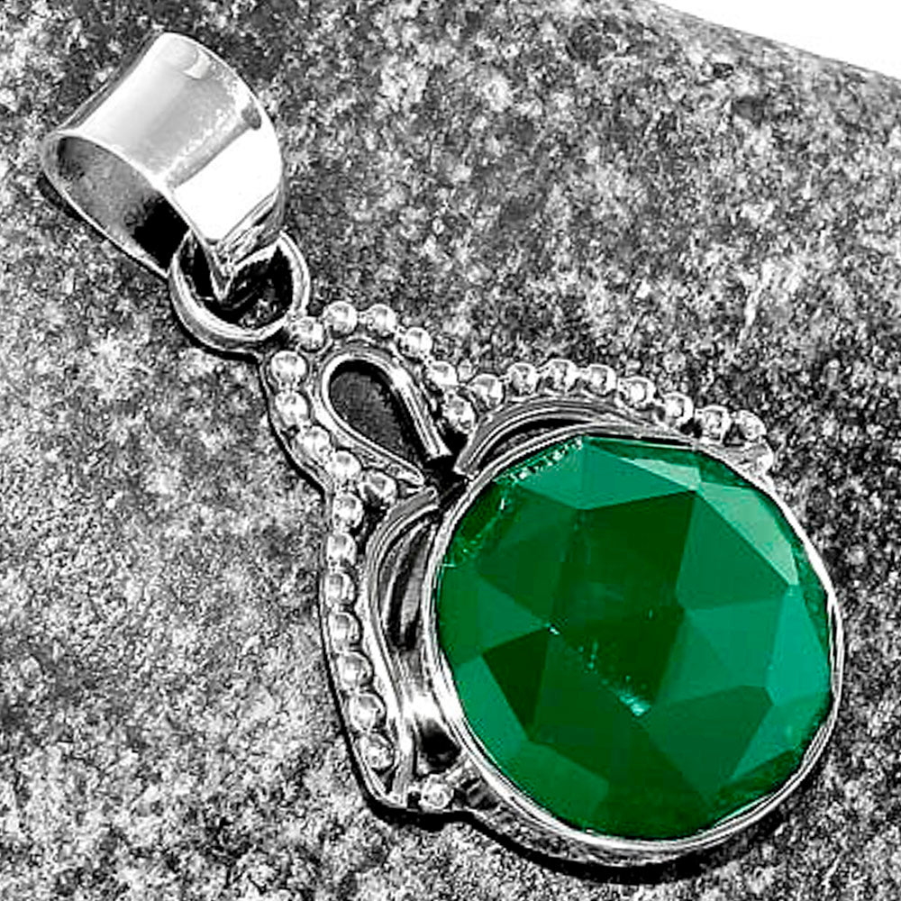 Faceted Natural Green Onyx Pendant P-1092 SDP115293-2