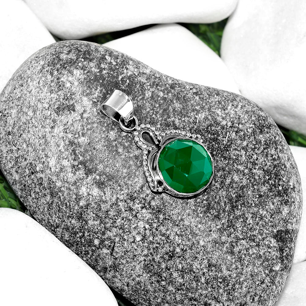 Faceted Natural Green Onyx Pendant P-1092 SDP115293-1