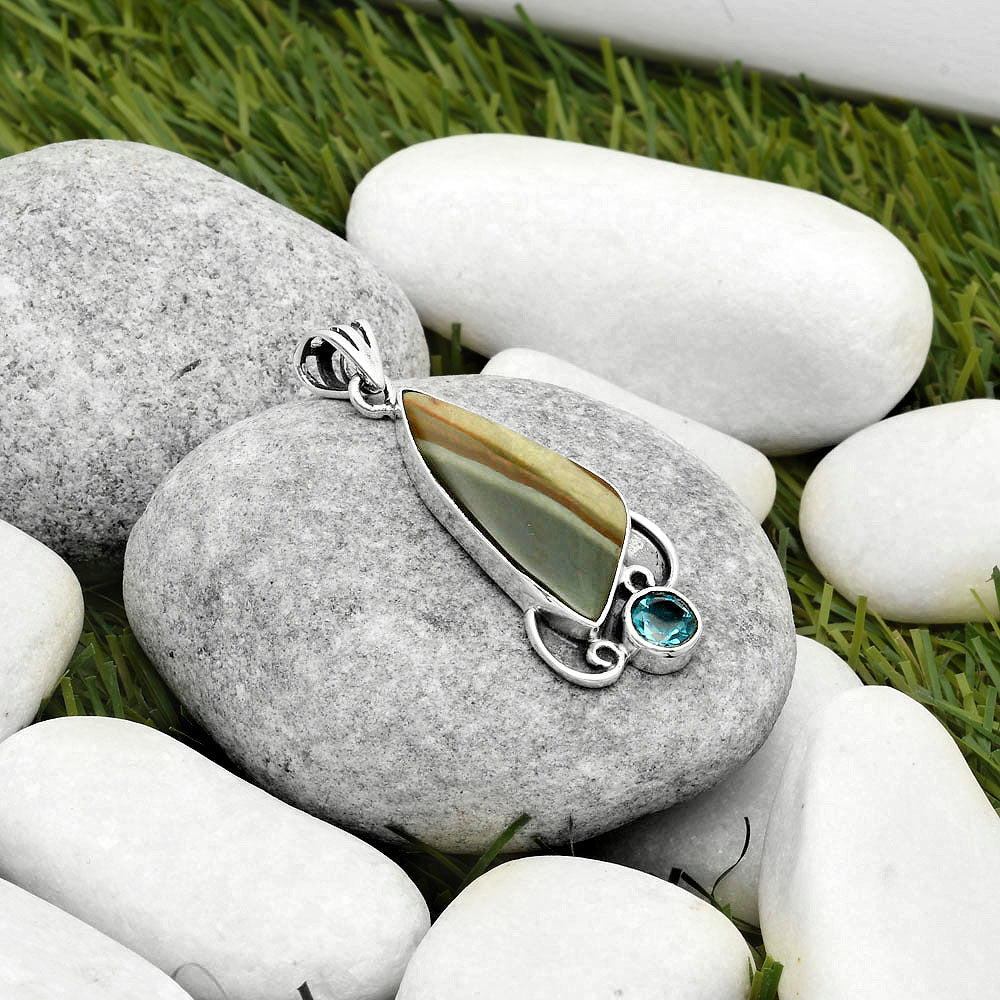 Polygram Jasper & London Blue Topaz Pendant P-1029 SDP116955-1