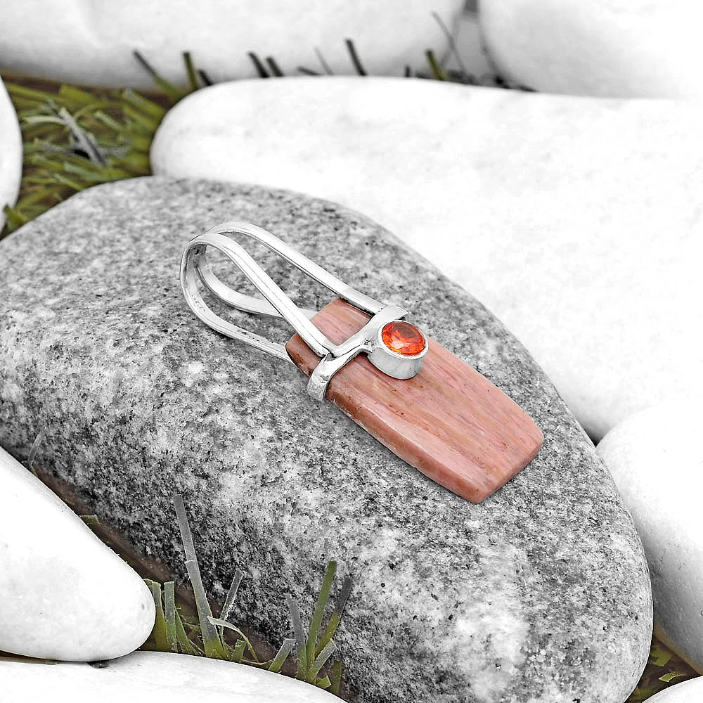 Natural Pink Tulip Quartz & Garnet Pendant P-1563 SDP121564-1