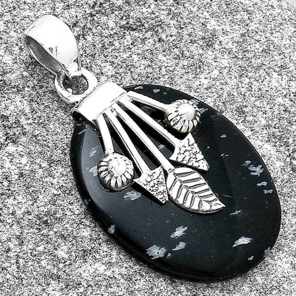 Natural Snow Flake Obsidian Pendant P-1647 SDP127571-2