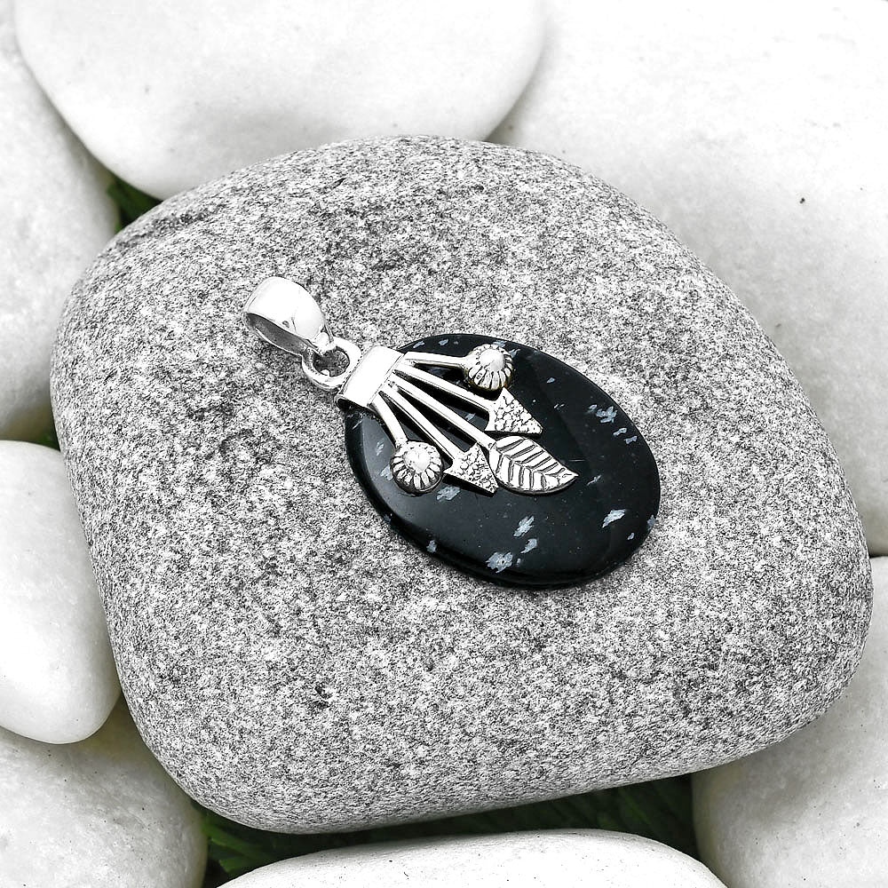 Natural Snow Flake Obsidian Pendant P-1647 SDP127571-1