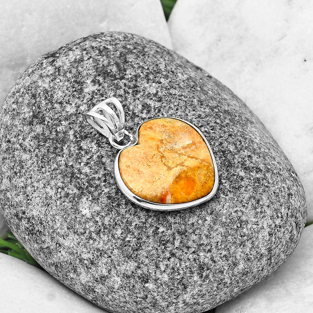 Heart Natural Coral Jasper Pendant P-1043 SDP139068-1