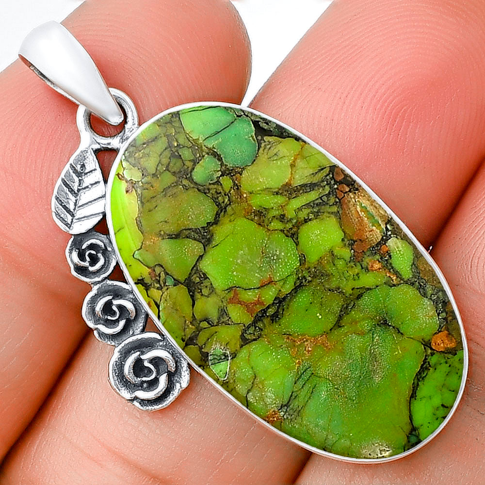Floral - Green Matrix Turquoise Pendant P-1070 SDP139466-0