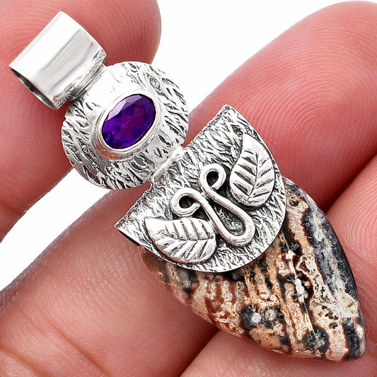 Natural Viper Skin Jasper & Amethyst Pendant P-1545 SDP144541-0