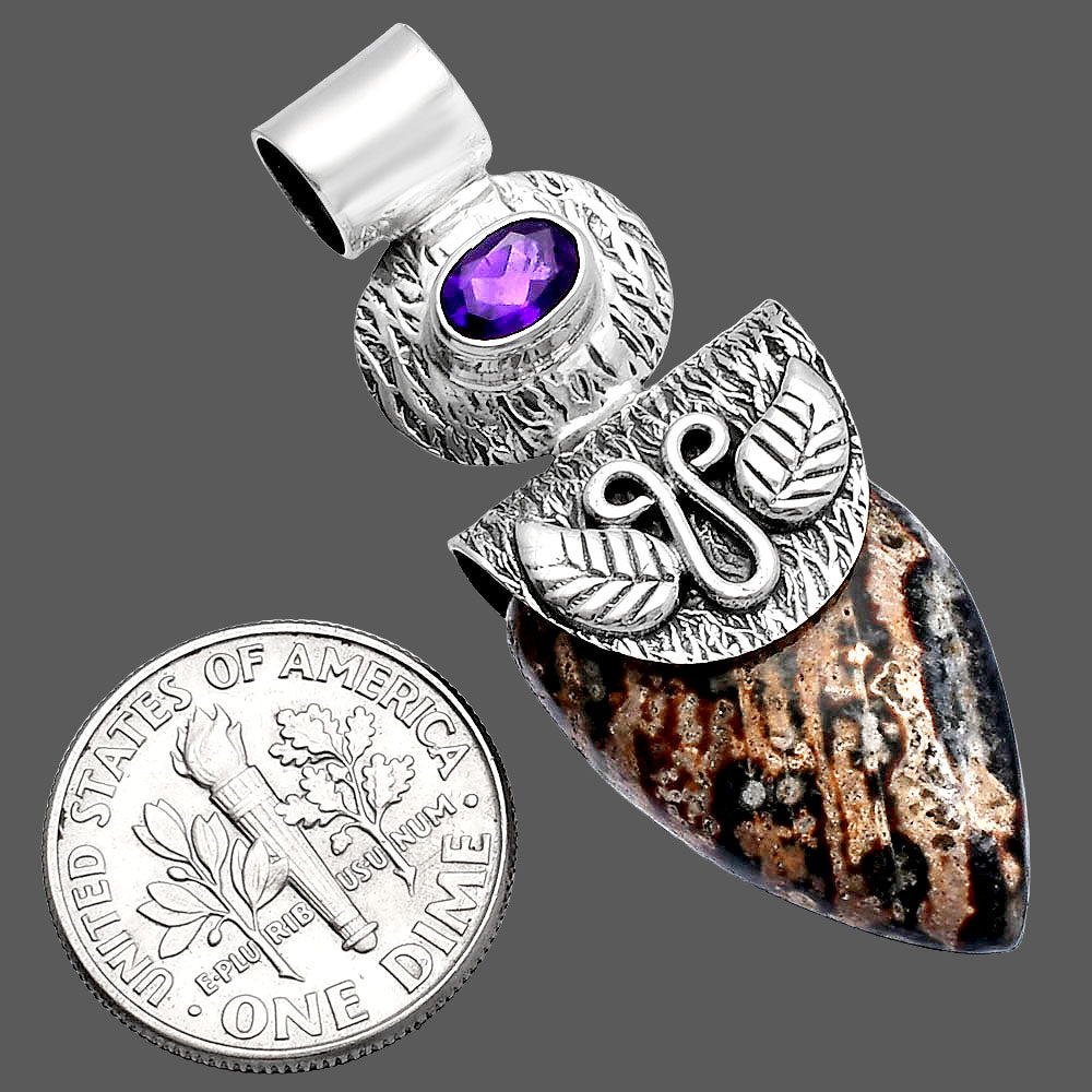 Natural Viper Skin Jasper & Amethyst Pendant P-1545 SDP144541-2