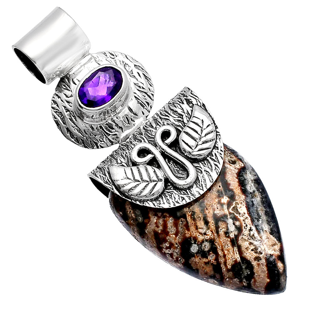 Natural Viper Skin Jasper & Amethyst Pendant P-1545 SDP144541-1