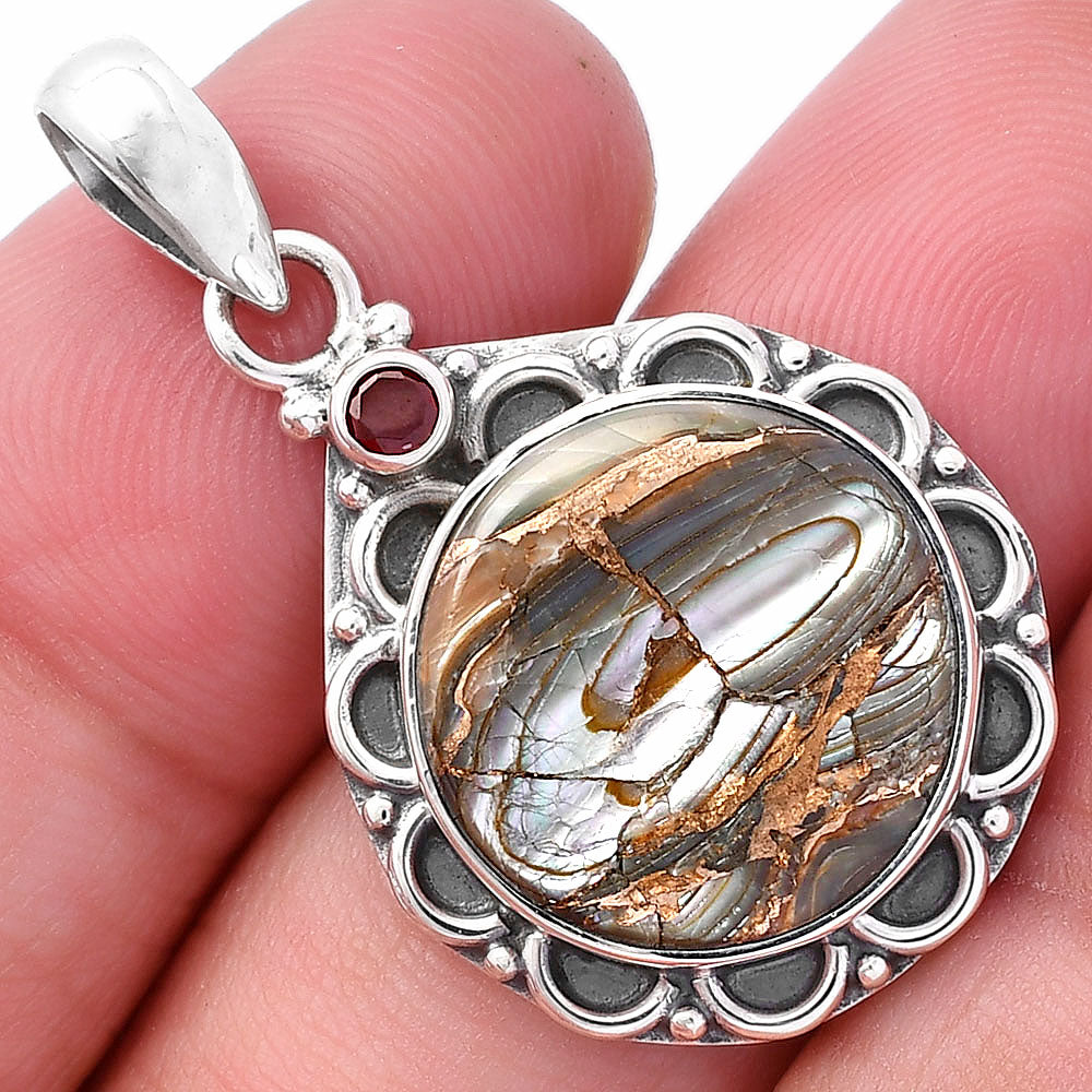 Natural Copper Abalone Shell & Garnet Pendant P-1080 SDP145087-0