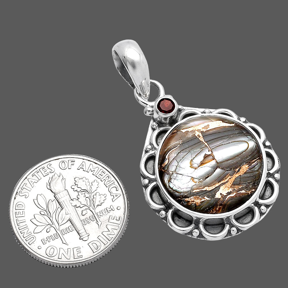 Natural Copper Abalone Shell & Garnet Pendant P-1080 SDP145087-2