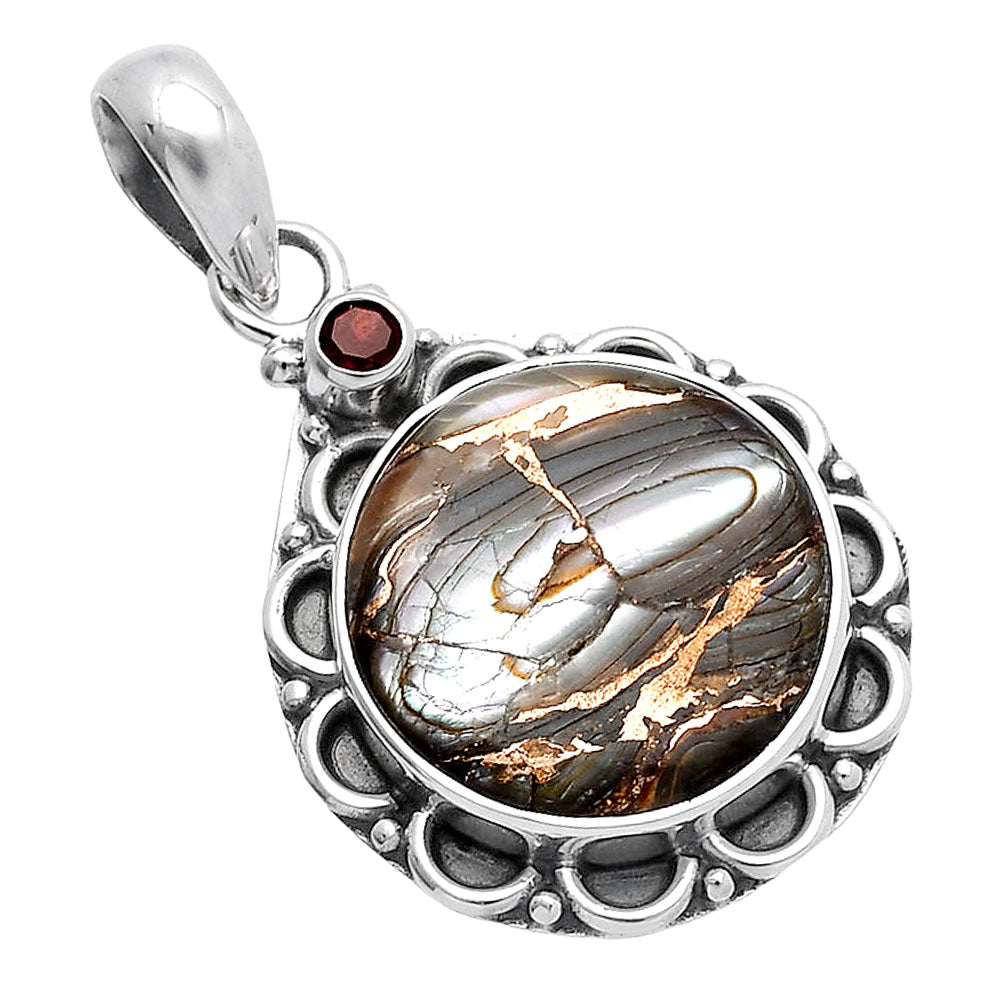 Natural Copper Abalone Shell & Garnet Pendant P-1080 SDP145087-1