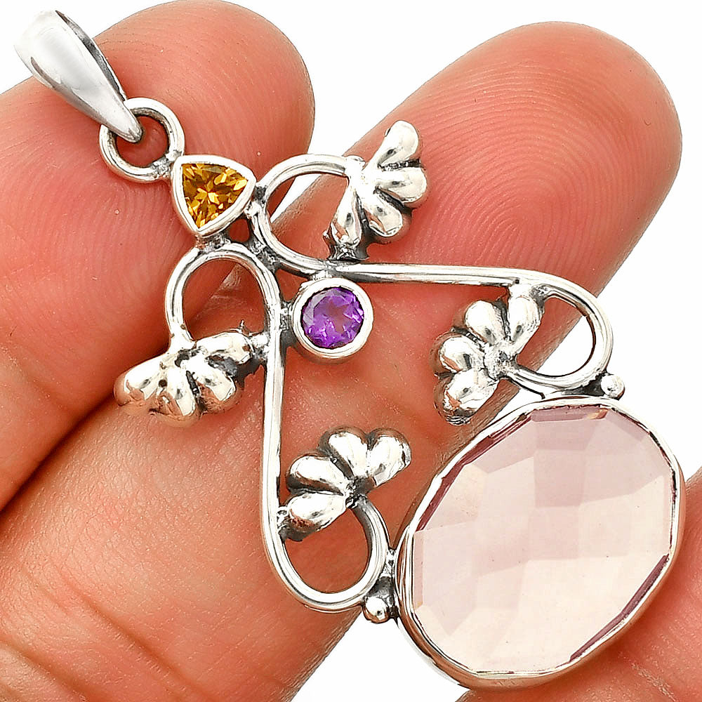 Rose Quartz, Cognac Quartz & Amethyst Pendant P-1294 SDP149463-0