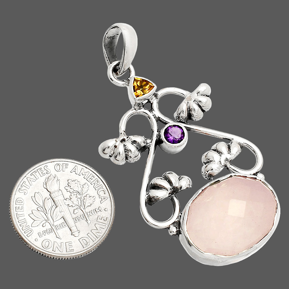 Rose Quartz, Cognac Quartz & Amethyst Pendant P-1294 SDP149463-2