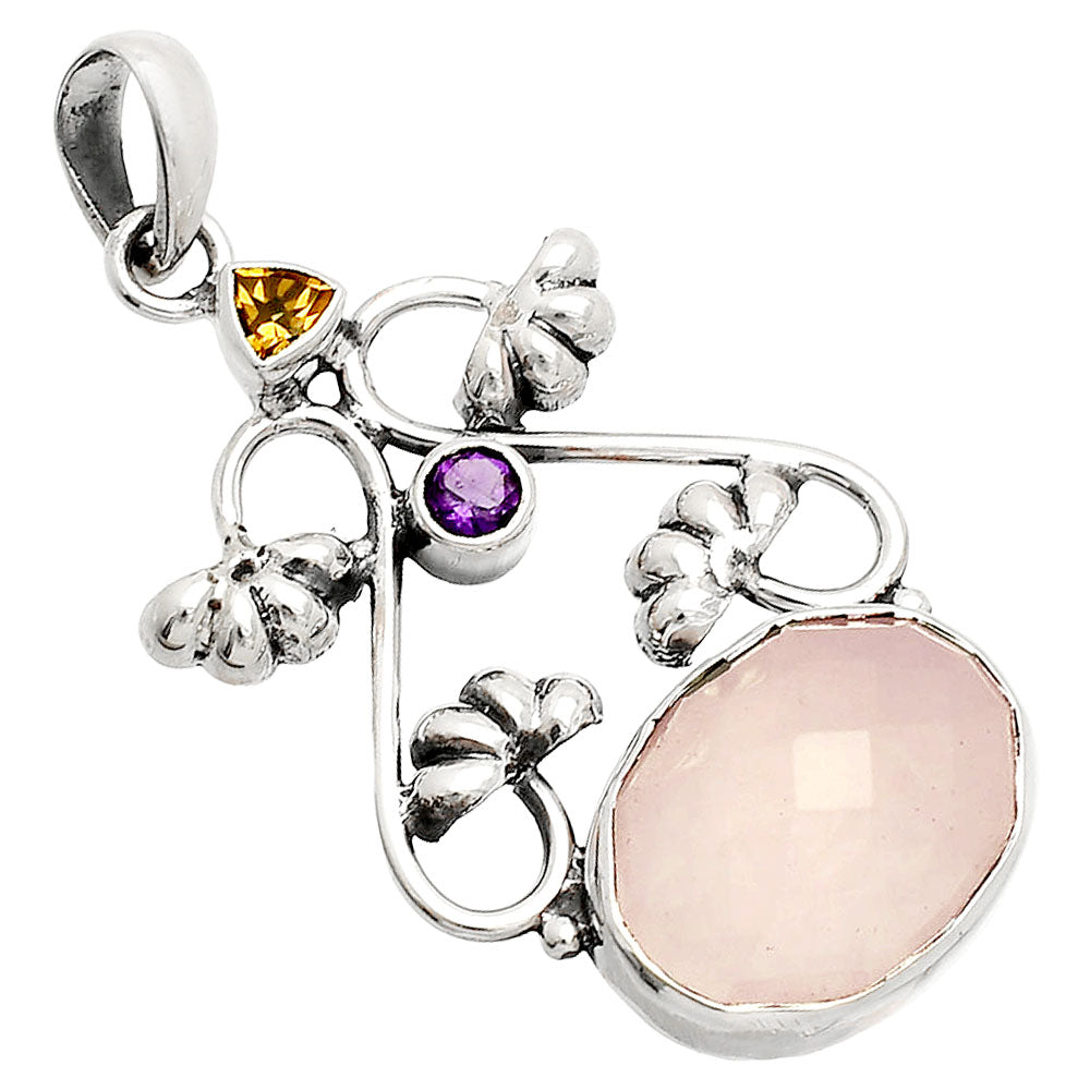 Rose Quartz, Cognac Quartz & Amethyst Pendant P-1294 SDP149463-1