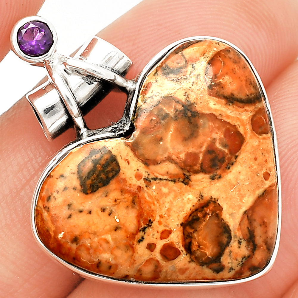 Heart - Leopardite Jasper & Amethyst Pendant P-1159 SDP149698-0