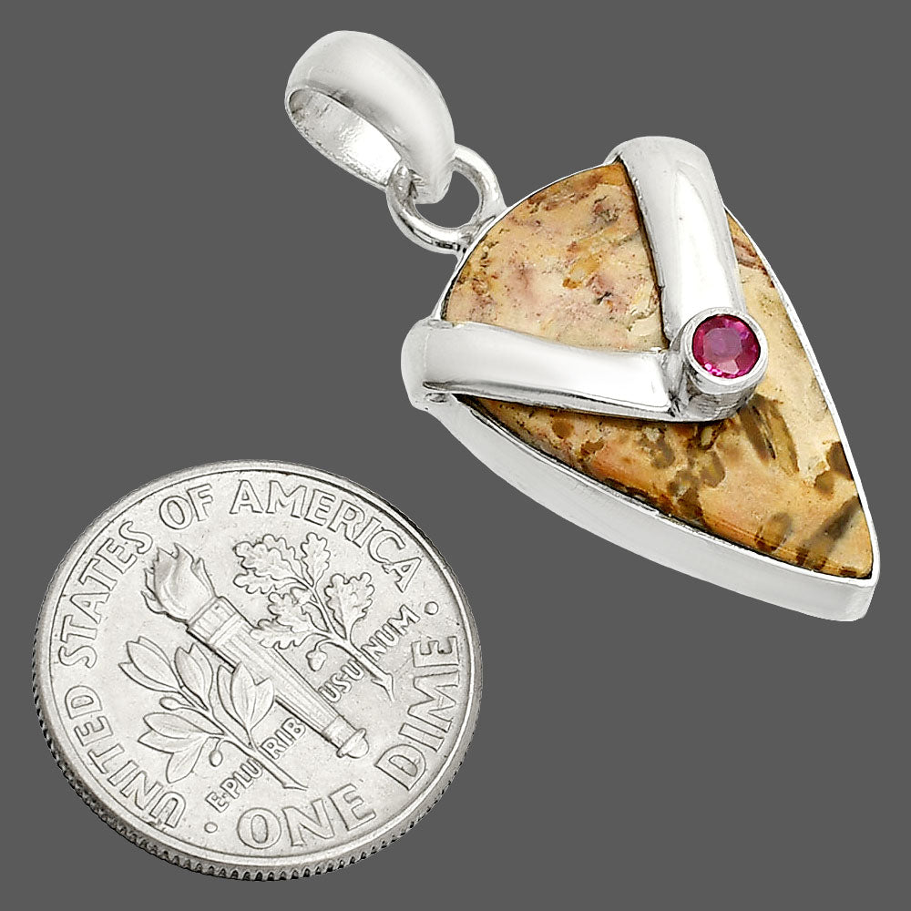 Natural Palm Root Fossil Agate & Ruby Pendant P-1735 SDP150756-2
