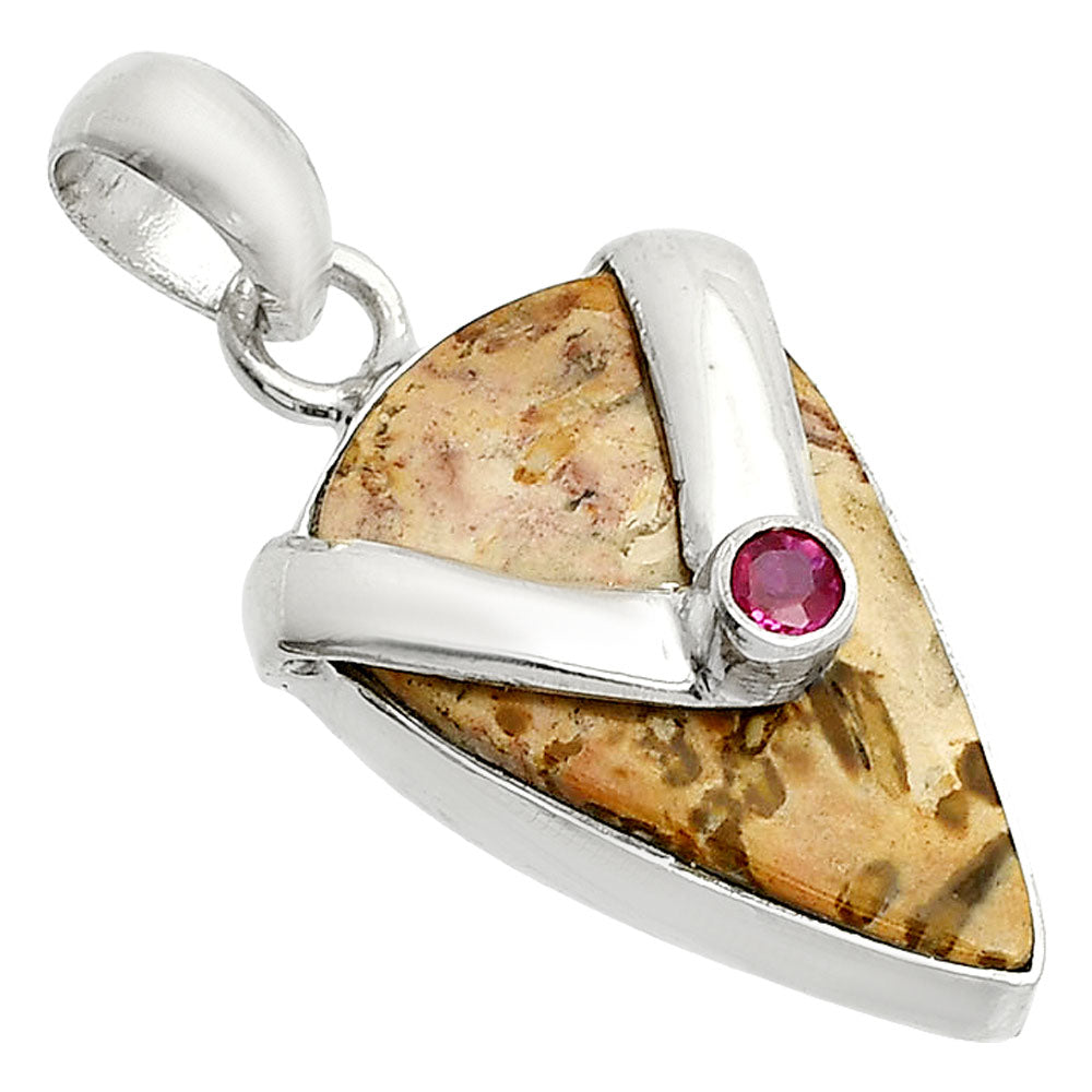 Natural Palm Root Fossil Agate & Ruby Pendant P-1735 SDP150756-1