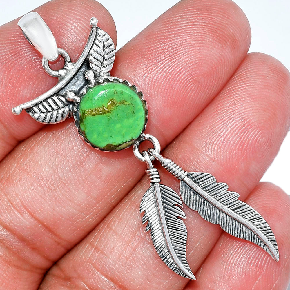 Feather - Copper Green Turquoise Pendant P-1284 SDP152929-0