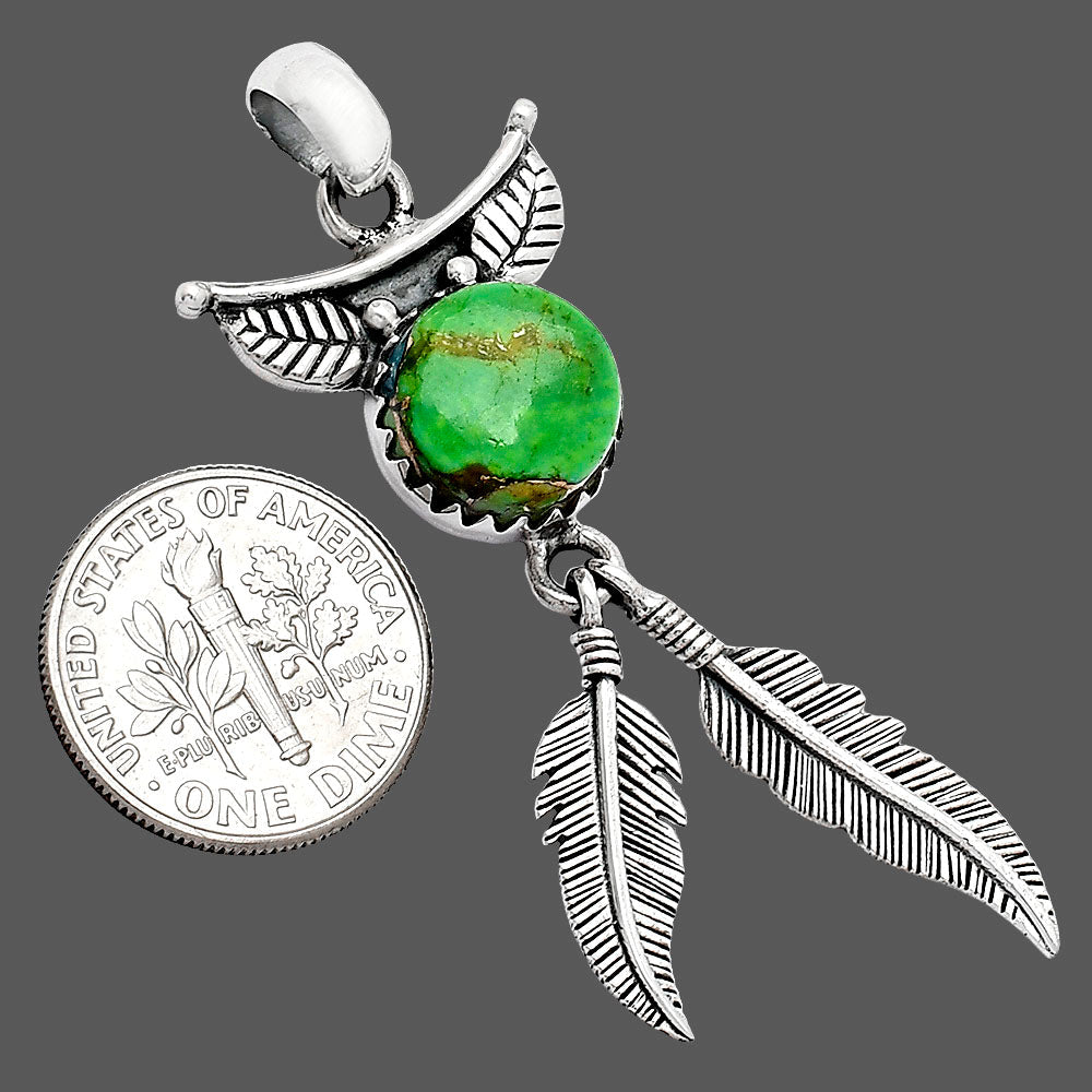 Feather - Copper Green Turquoise Pendant P-1284 SDP152929-2